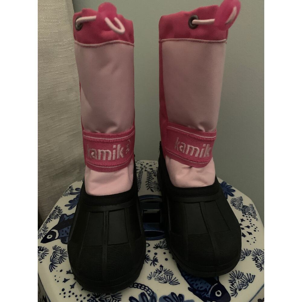 Kamik Pink Snow Boots Kaboom2 Insulated Warm Winter Pull On Girls 12 EUC